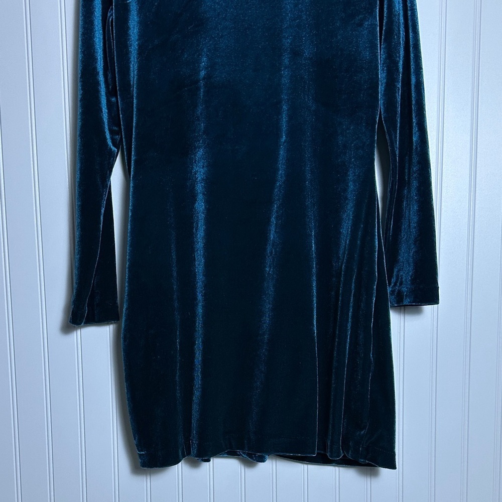 Elodie Deep Blue Velvet Long Sleeve Dress Sz L V Neck Velvet Party Cocktail - Picture 10 of 13